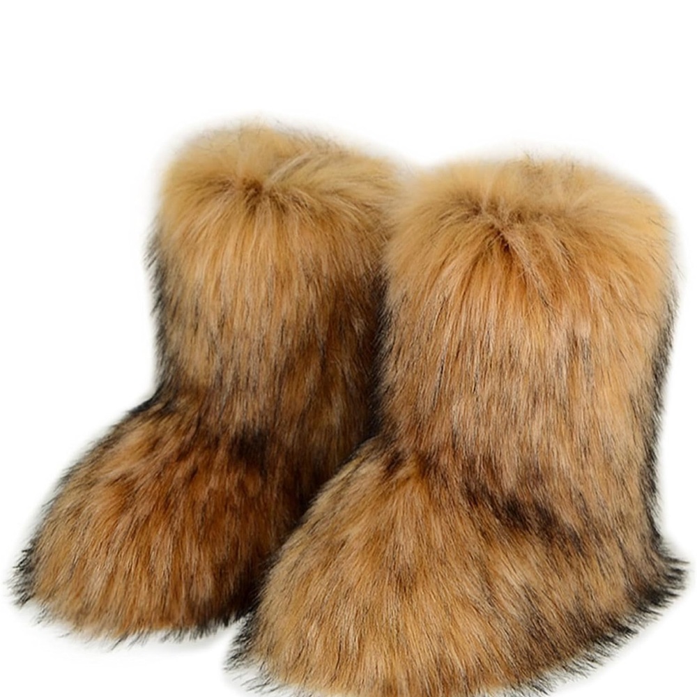 Faux Fur Boots in Brown and Black - Picture 2 of 4